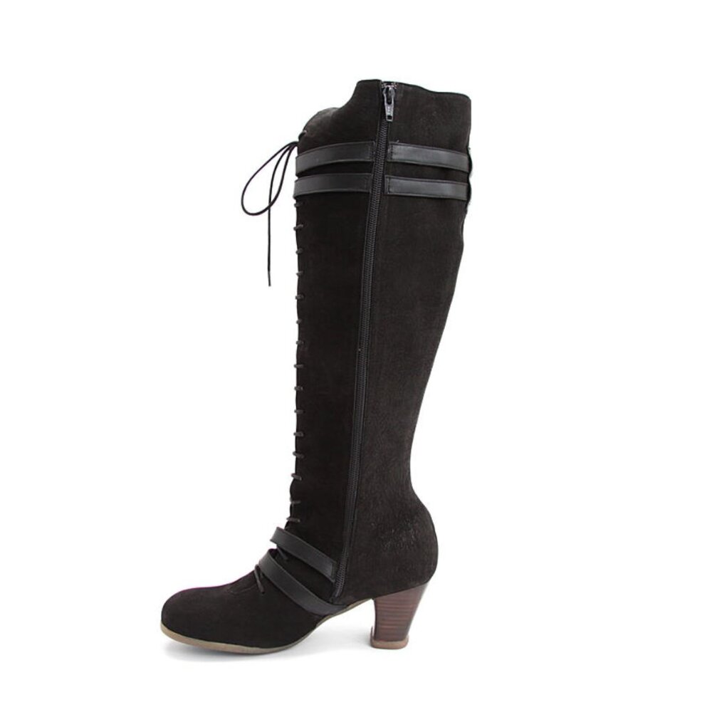JOHN FLUEVOG OPERETTAS: HJORDIS  BLACK Suede LEATHER KNEE HIGH BOOTS 9.5 - Picture 2 of 15